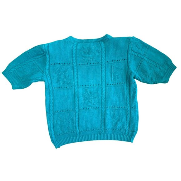 Vintage Herman Geist Knit Pullover Sweater Small Floral Tennis Short Sleeve 90s - Picture 5 of 5